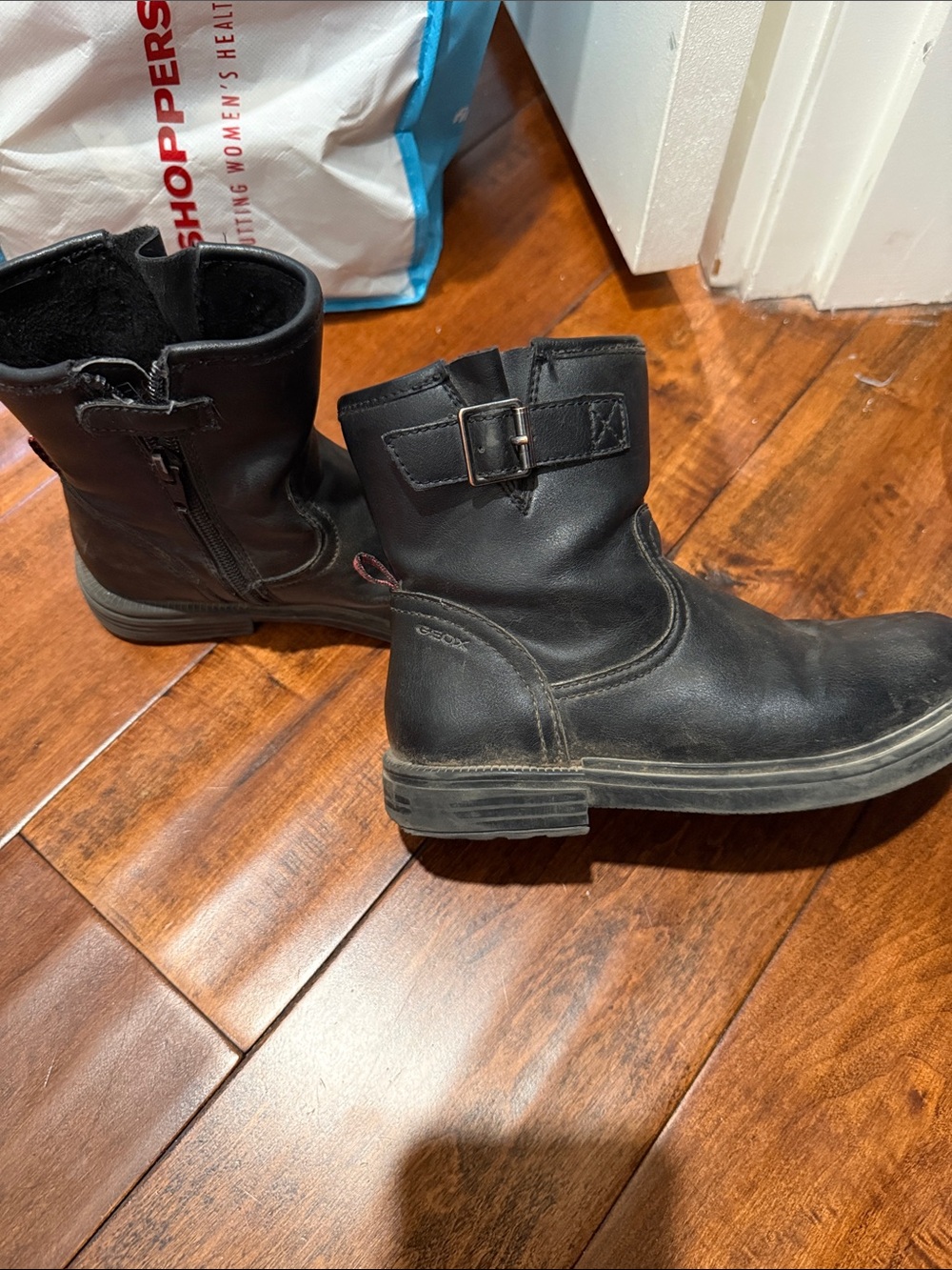 Geox Kids Black Leather Zip & Buckle Ankle Boots